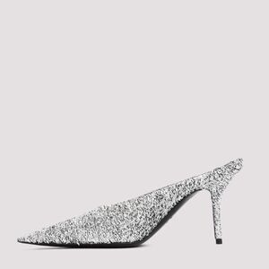 Balenciaga Knife Glitter High Heel Mules in Silver Titanium, New, Size 36